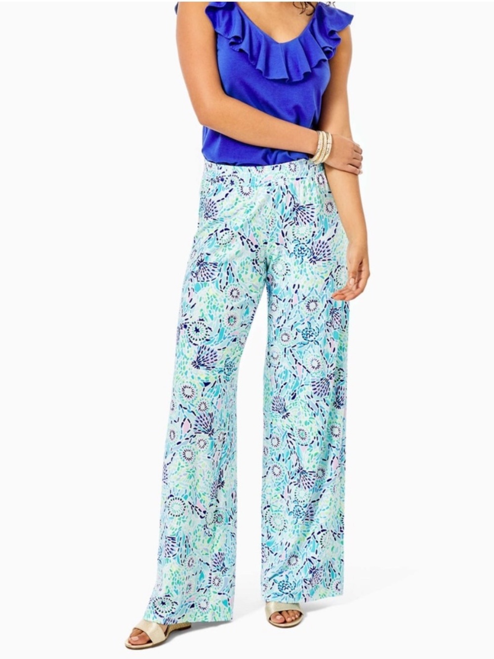 LILLY PULITZER Lorena Breezy Palazzo Pants- Blue Ibiza Open Water, Medium,NWOT
